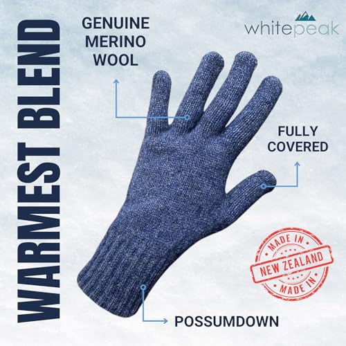 whitepeak Genuine Merino Wool and Possumdown Blended Gloves | UNISEX | Comfy, Light, and Quick-Drying - color: Blue, size: Medium