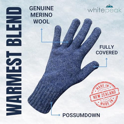 whitepeak Genuine Merino Wool and Possumdown Blended Gloves | UNISEX | Comfy, Light, and Quick-Drying - color: Blue, size: X-Large