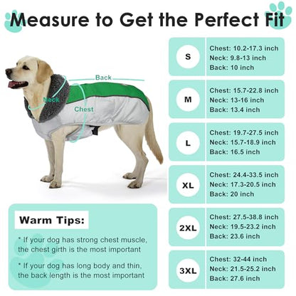 Petglad Dog Coat, Waterproof Ripstop Dog Winter Jacket with Leash Hole, Reflective Adjustable Warm Pet Fleece Snow Sweater for Small Medium Large Dogs - Green, XL - color: Green, size: XL