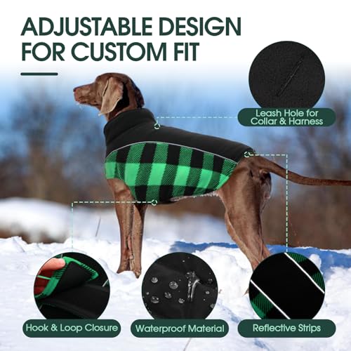 Kuoser Dog Winter Coat, Reversible Waterproof Dog Jacket with Reflective Strip, Warm Dogs Fleece Vest Adjustable Doggy Cold Weather Clothes Plaid Christmas Outfit Pet Apparel for Small Dogs, Green XS - color: Green, size: X-Small (Chest Girth: 9.4-13.8''