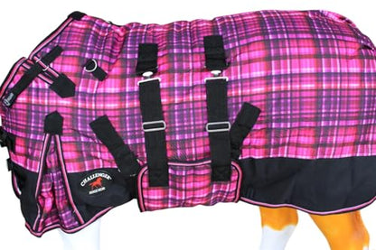 CHALLENGER 1200D Foal Winter Blanket Miniature Pony Donkey Bellyband Turquoise Rustic - color: Berry Plaid, size: 36 inches