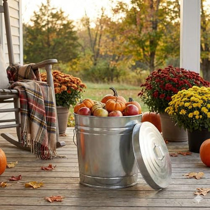 6-Gallon Galvanized Steel Round Trash Can with Locking Lid — Food Storage Container for Dry Goods, Indoor/Outdoor Use