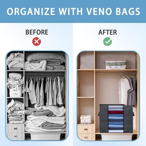 VENO 3 Pack X-Large Clothes Storage Bag w/ Reinforced Handle 24 Gallon | Thick Container Bins Organizer for Blankets, Comforters, Bedding, Foldable w/ Sturdy Zipper, Clear Window(Tall 24 Gallon) - size: Tall, 24 Gallon, Set of 3