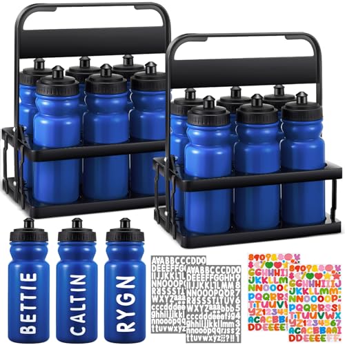 Suclain Squeeze Water Bottles with Carrier, 14 Pcs, Dark Blue - color: Dark Blue