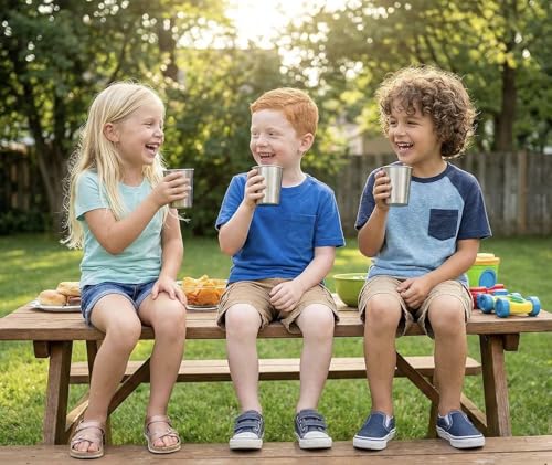 CHILLOUT LIFE Stainless Steel Kids Cups 8 oz - Stainless Steel Small Children Cups for Home & Outdoor Activities, BPA Free Unbreakable Premium Stackable Metal Drinking Glasses (4-Pack)