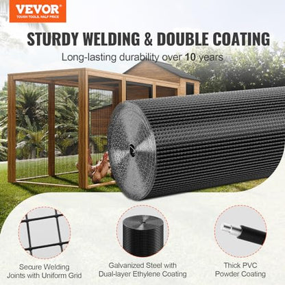 VEVOR Hardware Cloth, 36'' x 100' 1/2inch Galvanized Wire Mesh Roll, 19 Gauge Chicken Wire Fencing Roll, Vinyl Coating Metal Wire Mesh for Chicken Coop Barrier, Rabbit Snake Fences, Poultry Enclosures - size: 1/2inch 36'' x 100'