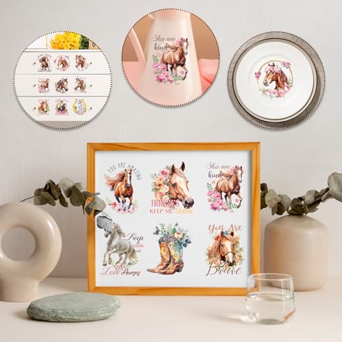 Rngmsi UV DTF Cup Wrap - 20 Sheets Horse UVDTF Cup Wraps for 16 oz Glass Cups, Waterproof Western Decals for Mugs Water Botters, Flower Rub on Transfer Stickers, DIY Crafts - style: Horse