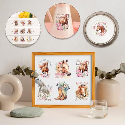 Rngmsi UV DTF Cup Wrap - 20 Sheets Horse UVDTF Cup Wraps for 16 oz Glass Cups, Waterproof Western Decals for Mugs Water Botters, Flower Rub on Transfer Stickers, DIY Crafts - style: Horse