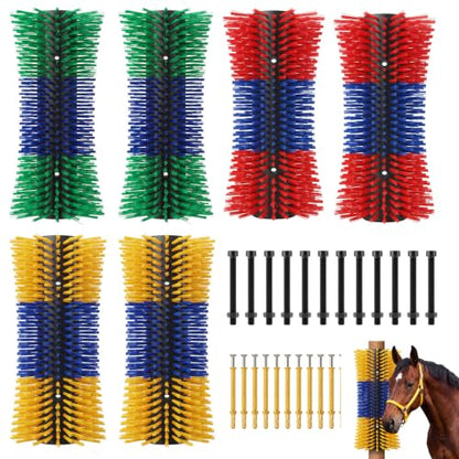 FillTouch 6 Pack Livestock Scratch Brush with Screws, Horse Scratching Post Goat Scratcher Brushes, Full Massage Grooming Brush for Cow, Cattle, Sheep, Pig Back Itching Relieve, 17.1 x 7.2 Inch