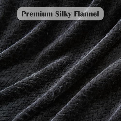 NEWCOSPLAY Fleece Leaves Pattern Throw Blanket, Black, 50"x60" - color: Black, size: Throw(50"x60")