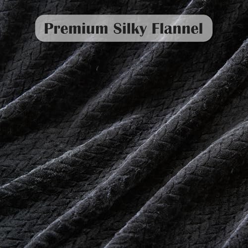 NEWCOSPLAY Fleece Leaves Pattern Throw Blanket, Black, 50"x60" - color: Black, size: Throw(50"x60")