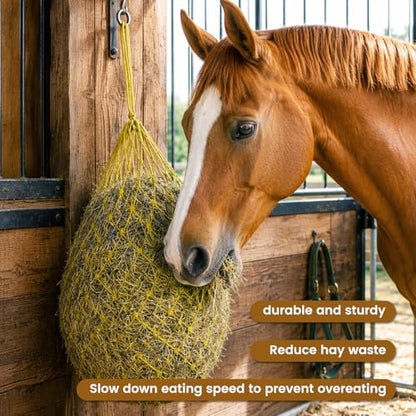 Slow Feed Hay Nets for Horses, 2 Pack,40 Inch,2 Inch Holes,Yellow - color: Yellow
