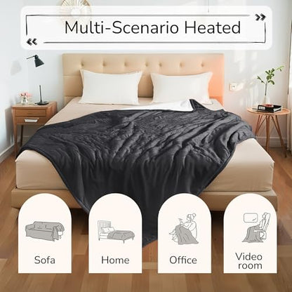 Electric Heated Blanket 90"x100" King Size - Iron Gray | Dual-Sided Microplush Sherpa for Bedroom Couch Use, 4 Heat Settings & 10 Hours Auto Off, Dual Controller, Machine Washable - color: 01-iron Gray, size: King(90"x100")