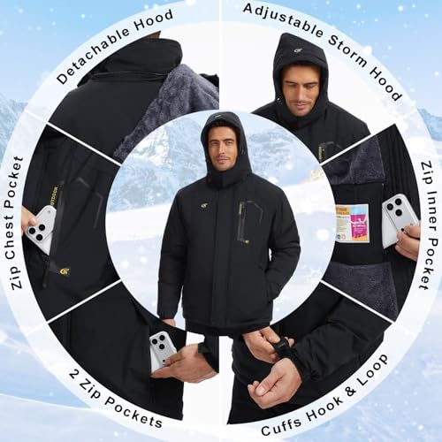 QPNGRP Mens Waterproof Ski Snowboard Jacket Winter Windproof Snow Coat - color: Black, size: Medium