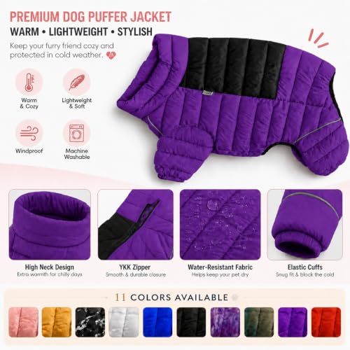 Purple Dog Jacket, Windproof & Waterproof, Reflective, Adjustable, Zippered, Snow Jacket for Small to Large Dogs - color: Purple, size: M (11.5inch Back)