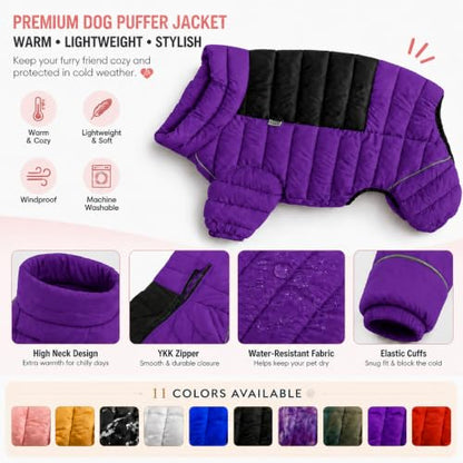 Purple Dog Jacket, Windproof & Waterproof, Reflective, Adjustable, Zippered, Snow Jacket for Small to Large Dogs - color: Purple, size: M (11.5inch Back)