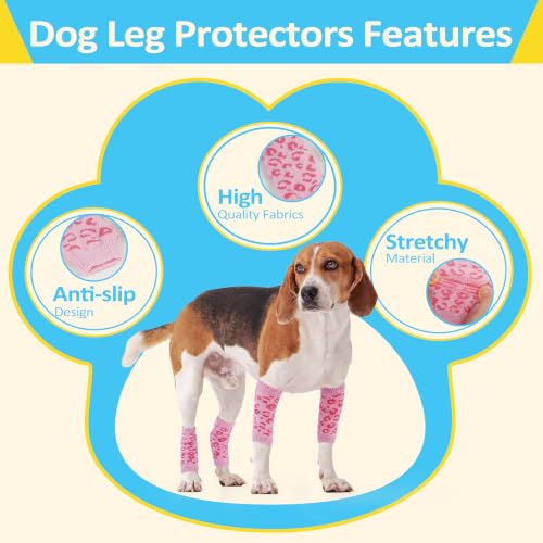 ROZKITCH 4PCS Dog Leg Covers to Prevent Licking & Scrathing - color: PinkLeopard, size: S-Leg Girth: 2.04in