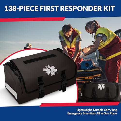 First Responder Trauma First Aid Kit Bag – Fully Stocked Emergency Medical Kit for Workplace, Vehicle & Home – OSHA & ANSI Compliant – Portable – Tactical Black - color: Tactical Black