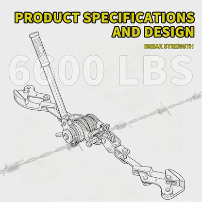 Upgraded Fence Wire Tensioner, Retractable Ratchet-Style Wire Tensioner and Tensioning Tool, Compatible with All Wire Types, 4,400 lbs Tensile Strength, Heavy-Duty Steel Construction