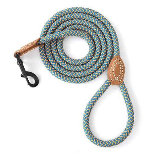 Mile High Life Dog Leash with Genuine Leather-Wrapped Ends, 4/5/6FT - color: Peacock Blue, size: 48 Inch-1/2"