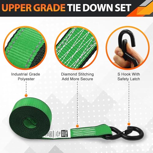 A ANTELOPE 4 Pack 1.5" x 15' Ratchet Tie Down Straps with S Hooks, Green - color: Green, size: 4PK-1.5in