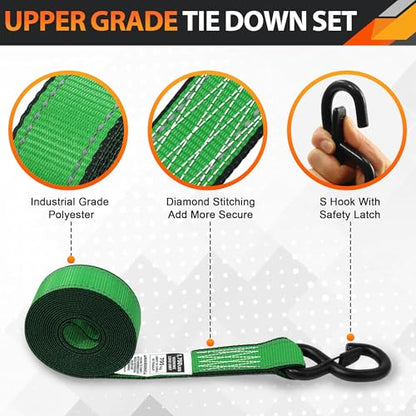 A ANTELOPE 4 Pack 1.5" x 15' Ratchet Tie Down Straps with S Hooks, Green - color: Green, size: 4PK-1.5in
