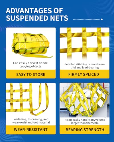 3.28' x 3.28' Heavy Duty Cargo Lifting Net, Yellow - color: Yellow, size: 3.28'X3.28'