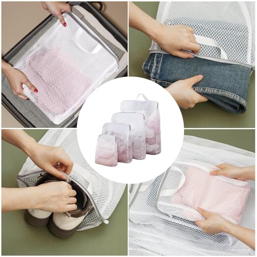 GWT 4Pcs 3D Mesh Laundry Bags with Hanging Handles (S/M/L/XL) - Durable Zippered Wash Bags for Delicates, Shoes & Bulk Clothes - Space-Saving Foldable Design