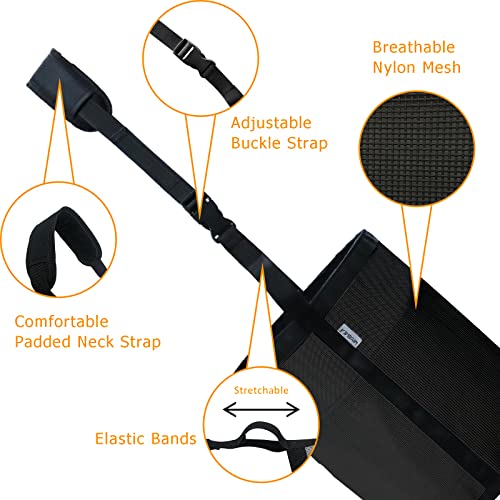 Horse Feed Bag, Nylon Mesh Grain Horse Feed Bucket (Black 2P) | with Adjustable Strap Comfortable Neck Pad Nose Pad and Waterproof Bottom - color: Black