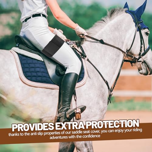 Dansydaisy Western Anti Slip Grip Saddle Seat Cover Black Horse Saddle Cover with Adjustable 2 Elastic Leg Bands for Christmas Horse Lover Gifts Riding Accessories
