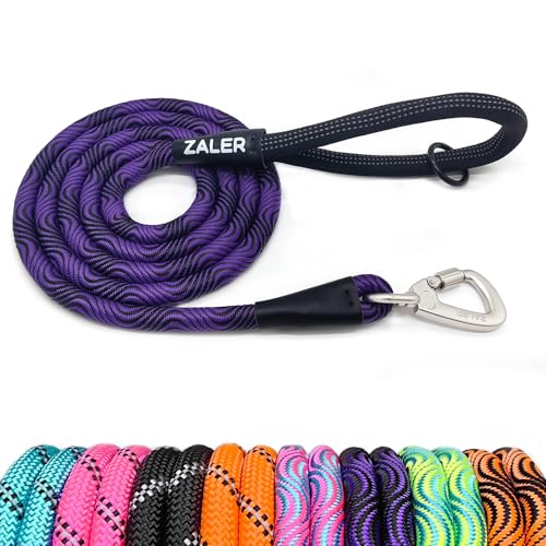 ZALER Rope Dog Leash, 4/5/6/10/15/20/30/50 Foot Heavy Duty Dog Leashes with Carabiner, Nylon Pet Lead for Large and Medium Dogs (4FT, Black Purple) - color: Black Purple, size: 4FT*1/2"