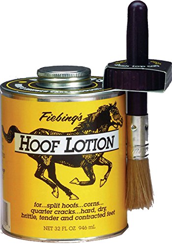 Fiebing's Hoof Lotion for Horses with Applicator Brush (32 oz) - Contains Cod Liver Oil, Neatsfoot Oil, Pine Tar to Prevent Cracks & Brittle Feet - Hoof & Nail Cream Conditions Split Hooves & Corns
