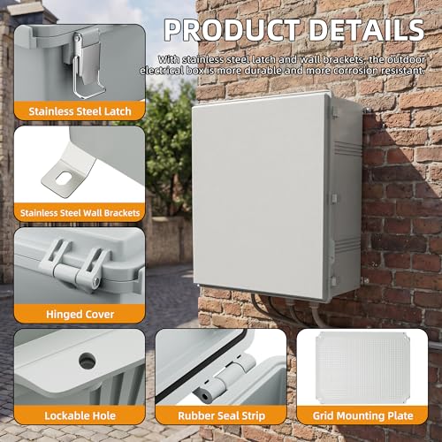 Joinfworld Outdoor Electrical Box 24.8"x20.9"x9.8" Weatherproof IP67 | Weatherproof ABS Junction Box with Stainless Steel Buckles. Ideal for Factories, Outdoor Construction & Home DIY - size: 24.8"x20.9"x9.8"
