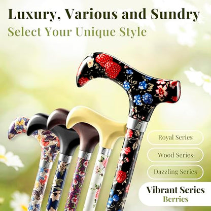 Merry Sticks Foldable Walking Cane for Women and Men, Adjustable, Berries - color: Berries, size: Classic Grip