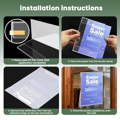 15 Pack 8.5x11 Acrylic Sign Holder Wall Mount, Clear Plastic Wall Signs Display for Flyers, Acrylic Frame Photo Menu Stands with Adhesive Tape for Restaurants, Office and Business Store - No Drilling