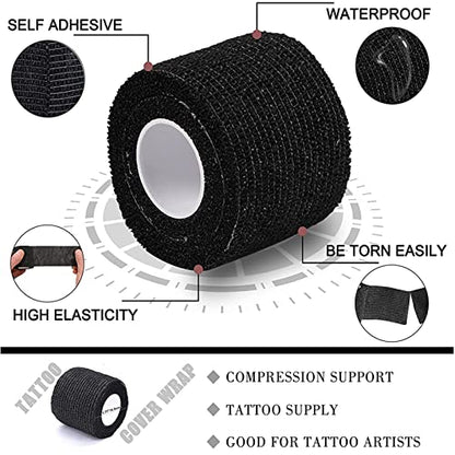 Self-Adherent Grip Tape Wrap - Lyuxzad 24 Pack Cohesive Bandage Wrap 2" x 5 Yards Machine Wrap Cover Elastic Bandage Rolls Self Adhesive Tape Strong Sports Tape Black Bandage Rolls Athletic Tape - size: 24pcs