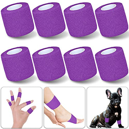 8 Pack 2 in x 5 Yards Cohesive Wrap Self Adhesive Bandage Wrap Elastic Self Adherent Wrap Self Stick Vet Tape for Athletic, Wrist, Ankle, Knees, Pets (Dark Purple) - color: Dark Purple, size: 2 Inch