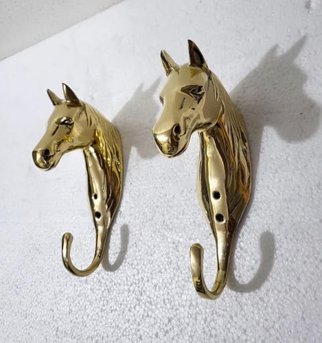 Brass Horse Head Wall Hooks – Set of 2 Sculptural Coat Hooks for Home, Office & Restaurant Decor
