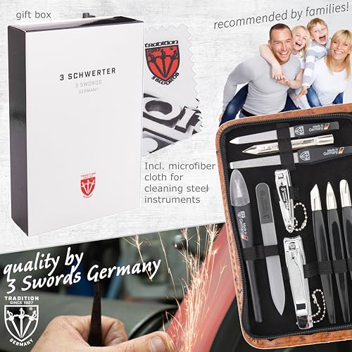 3 Swords Germany – manicure pedicure set kit (141) - color: SYNTHETIC LEATHER - OSTRICH BROWN