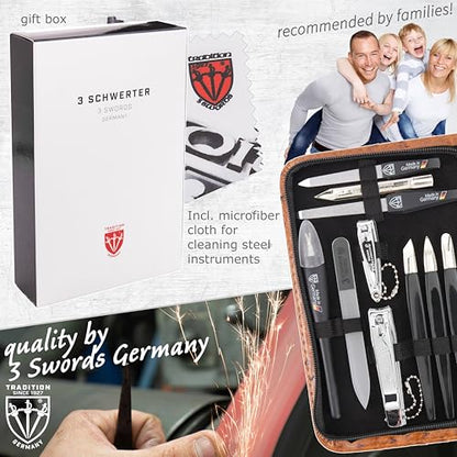 3 Swords Germany – manicure pedicure set kit (141) - color: SYNTHETIC LEATHER - OSTRICH BROWN