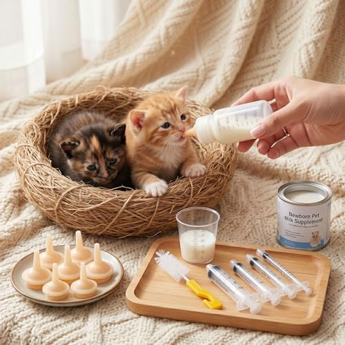 SYNLIN Newborn Pet Feeding Kit, 60cc Nursing Bottle + Multiple Oral Feeders + 10 Silicone Nipples + Cleaning Brush, Milk Feeding Tool Set for Puppy Kitten Hamster Rabbit Small Pets