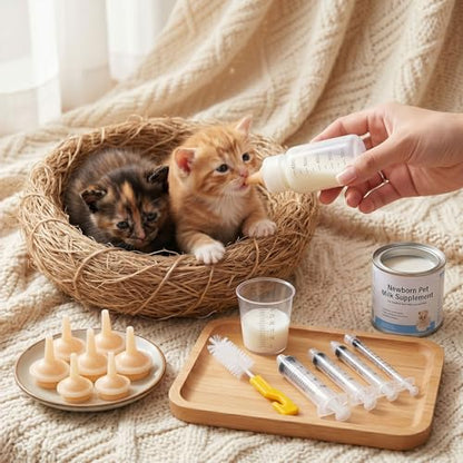 SYNLIN Newborn Pet Feeding Kit, 60cc Nursing Bottle + Multiple Oral Feeders + 10 Silicone Nipples + Cleaning Brush, Milk Feeding Tool Set for Puppy Kitten Hamster Rabbit Small Pets