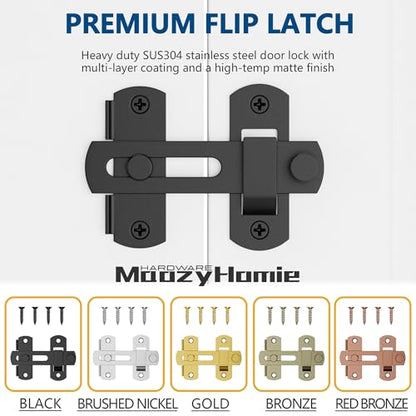 4 Inch Flip Latch Gate Latches, 180 Degree Flip Barn Door Lock Latch, Heavy Duty SUS304 Stainless Steel Flip Sliding Latch, Bolt Buckle Lock for Barn Wood Fence Sliding Doors, Black, 2 Pack - color: Matte Black