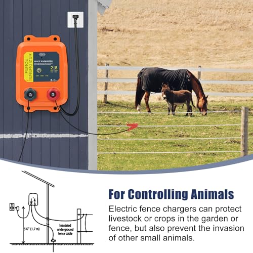 Electric Fence Energizer, 2-Mile/ 8 Acres Plug in Electric Fence Charger, Livestock Fence Charger for Dogs, Raccoons, Livestock, Squirrels, Chicken Coops, Skunks intruding, 0.1 Joule - color: Orange