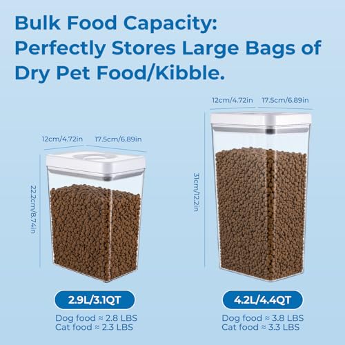 UFORU Dog and Cat Food Storage Containers, 3.1 and 4.4 Qt Airtight 2-Pack | Twist-Lock Lid, Kibble and Pet Treats, BPA-Free Material, Space-Saving Stackable Design, Easy One-Touch Opening - color: 3.1QT+4.4QT