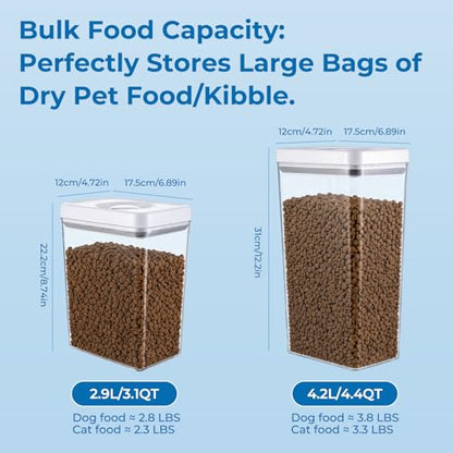UFORU Dog and Cat Food Storage Containers, 3.1 and 4.4 Qt Airtight 2-Pack | Twist-Lock Lid, Kibble and Pet Treats, BPA-Free Material, Space-Saving Stackable Design, Easy One-Touch Opening - color: 3.1QT+4.4QT