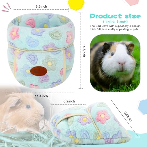 YUEPET Guinea Pig Bed, Warm Fleece Cuddle Cave, Green Flower - color: Green Flower, size: 1PCS