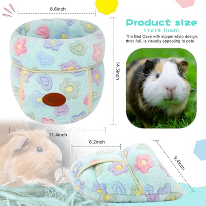 YUEPET Guinea Pig Bed, Warm Fleece Cuddle Cave, Green Flower - color: Green Flower, size: 1PCS
