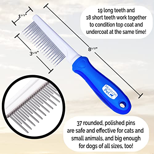 Detangling Dog Comb with Long & Short Stainless Steel Metal Teeth - Dogs, Cats & Small Animals for Removing Matted Fur, Knots & Tangles - style: 37 Pin Comb L/S