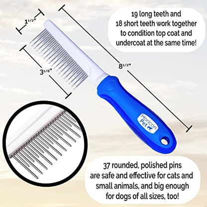 Detangling Dog Comb with Long & Short Stainless Steel Metal Teeth - Dogs, Cats & Small Animals for Removing Matted Fur, Knots & Tangles - style: 37 Pin Comb L/S